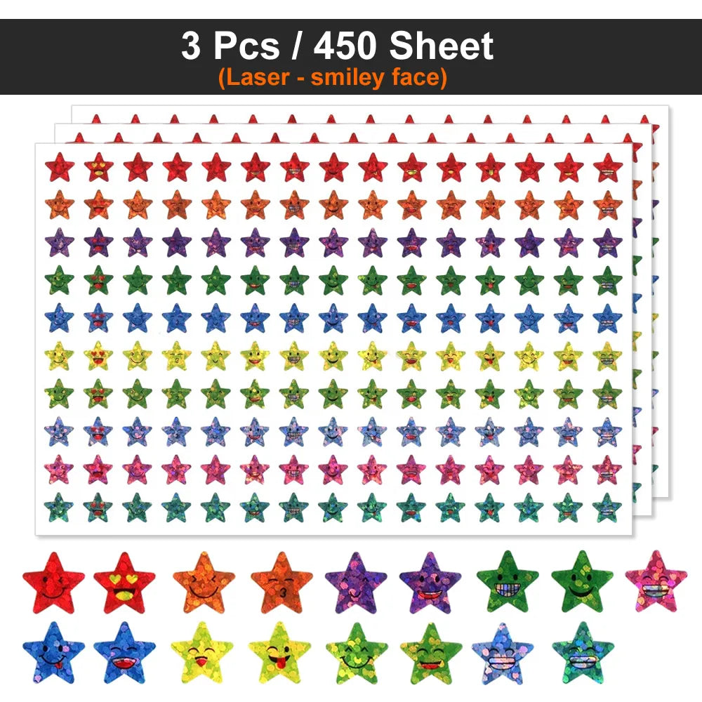 Happy Face Star Sticker Pack | Reward Stickers for Kids, DIY Craft Decorations close-up view