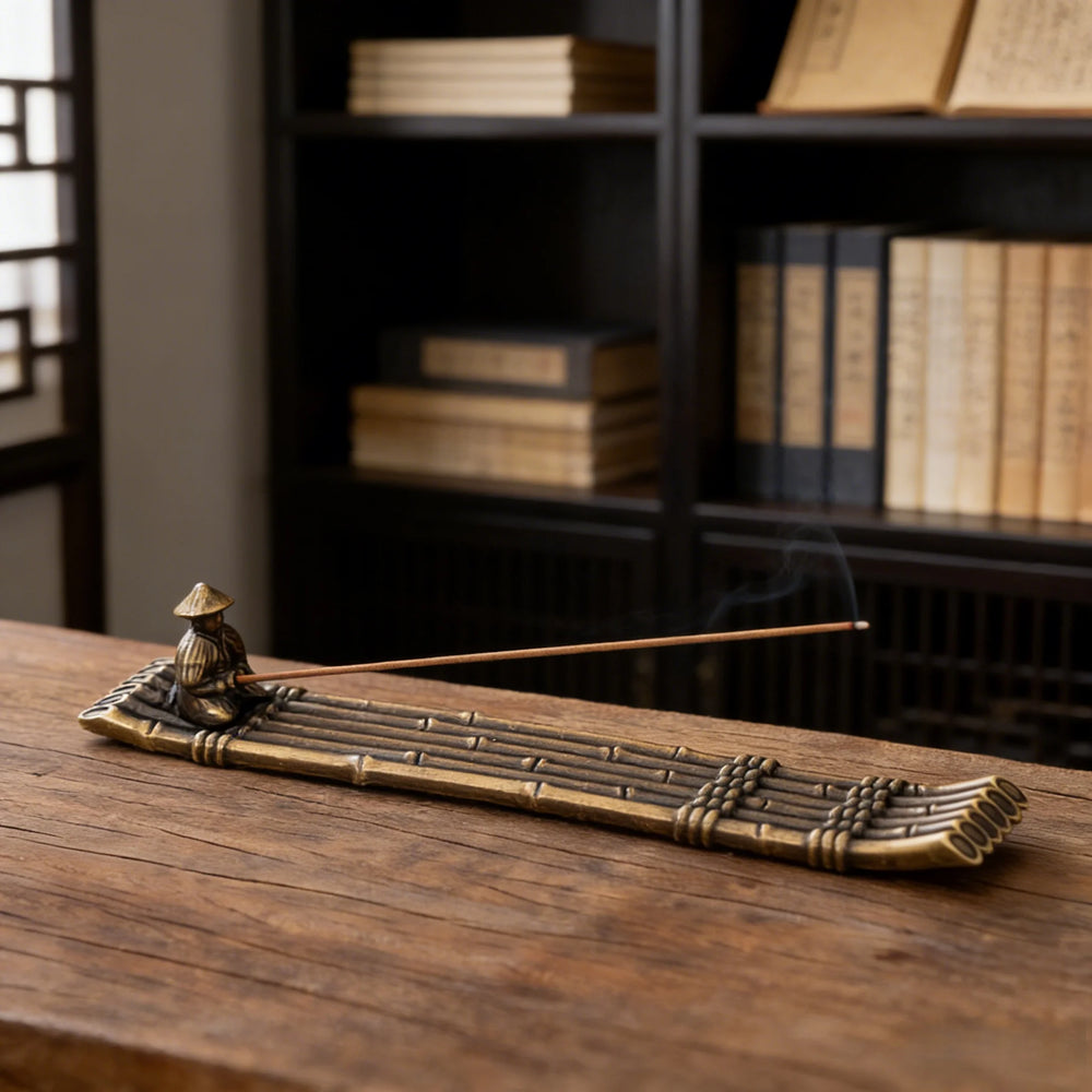 Creative Incense Holder Boat | Old Men Fishing Japanese Style Incense Stick Burner alternate view