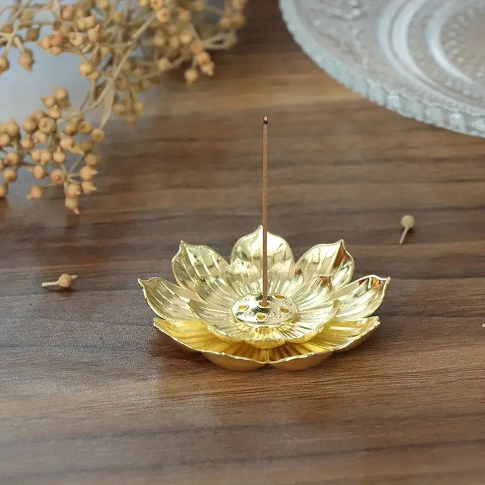 Gold Lotus Incense Burner | Metal Incense Holder with Detachable Ash Catcher detail view