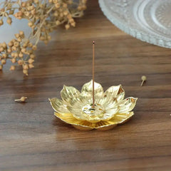 Gold Lotus Incense Burner | Metal Incense Holder with Detachable Ash Catcher detail view