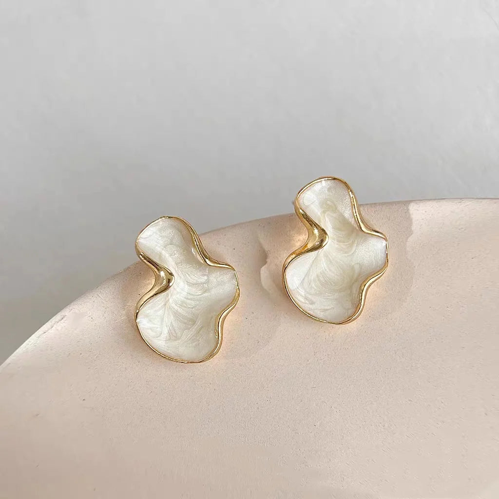 Abstract Alien White Color Cloud Irregular Stud Earring lifestyle view