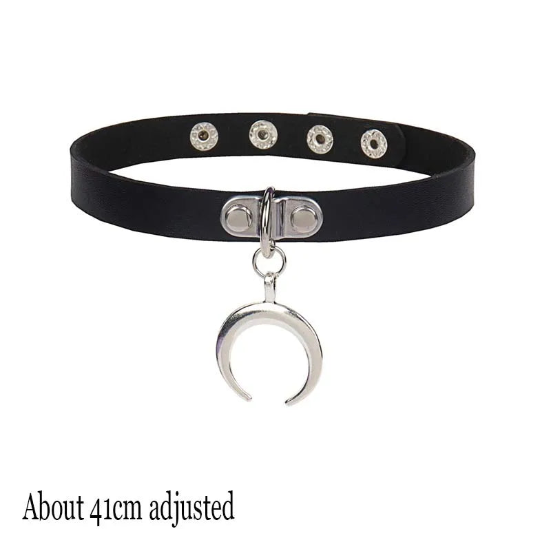 Gothic Bat Heart Lock Punk Choker | Black Leather Collar Necklace lifestyle view