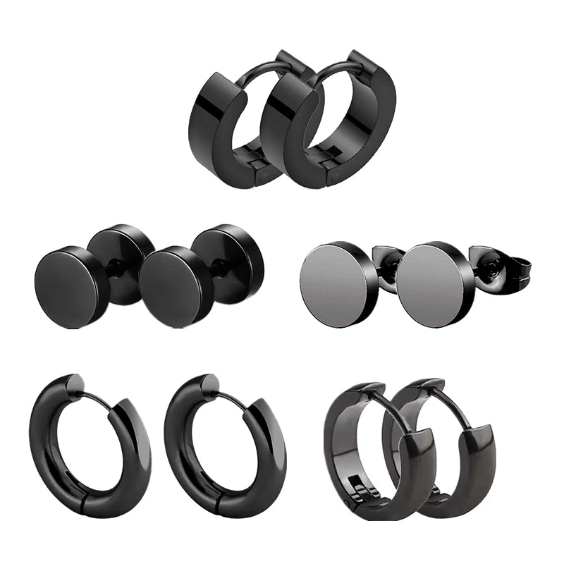 5 Pair Fashion Stainless Steel Black Earrings Set Multiple Styles for Women And Men H lifestyle view