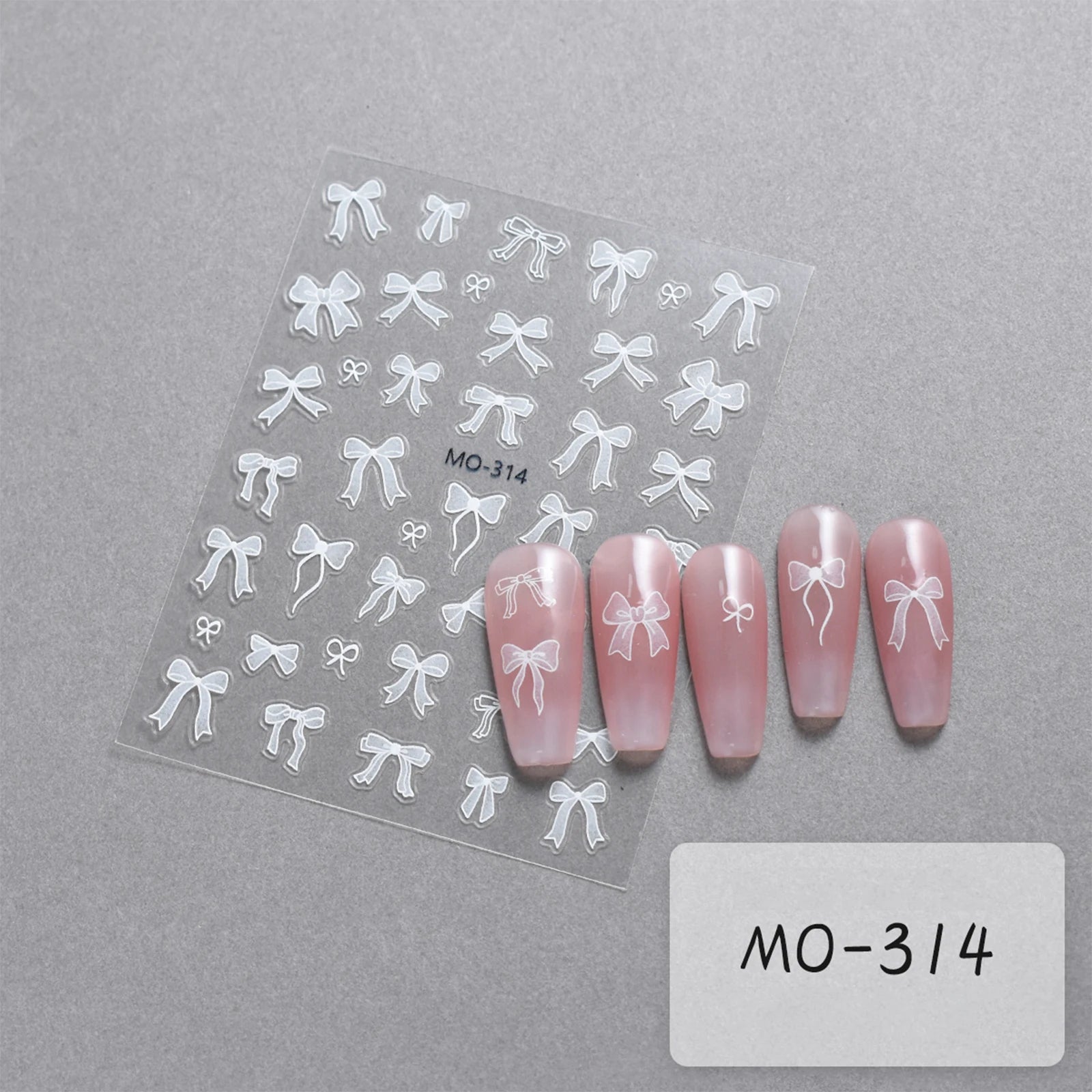 Bowknot Nail Stickers 3D Relief White Ribbon Cute Sweet Pink Self-Adhesive Nail Art additional angle