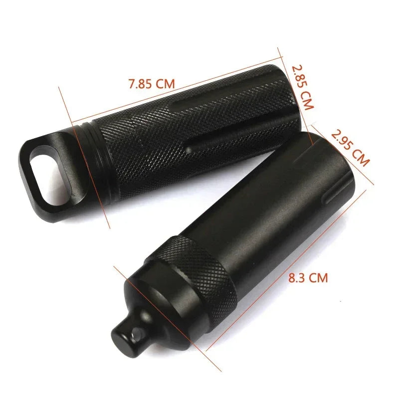 Aluminium Survival Pill Bottle | Waterproof Emergency First Aid Container detail view