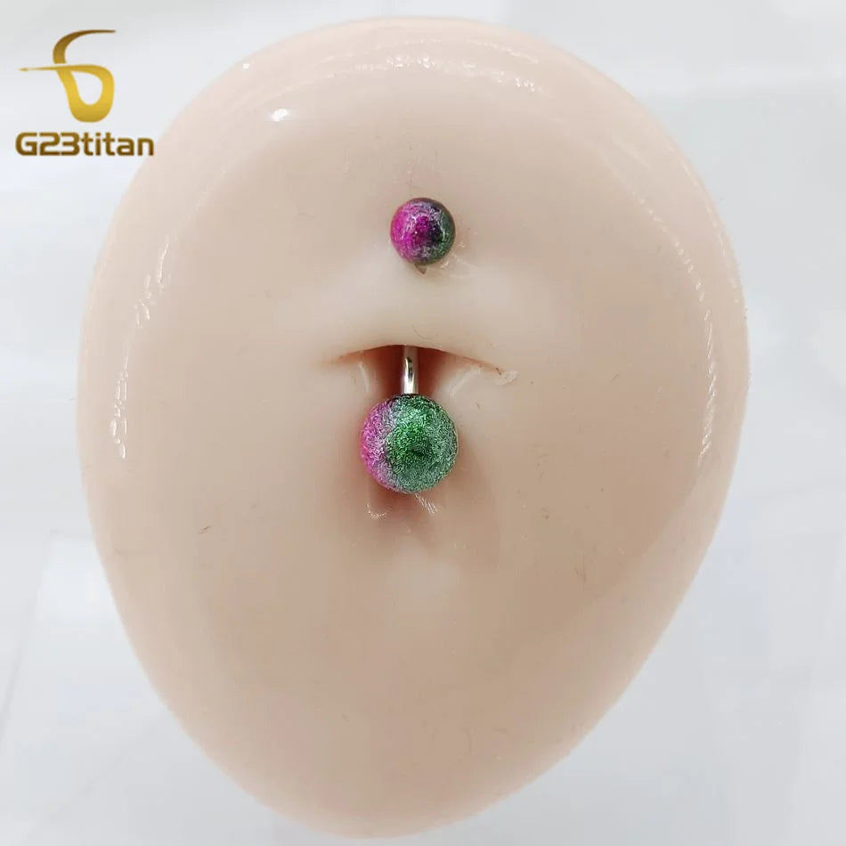 Fashion Titanium Steel Barbell Belly Button Rings 6-16mm Colorful Acrylic Ball Pier additional angle