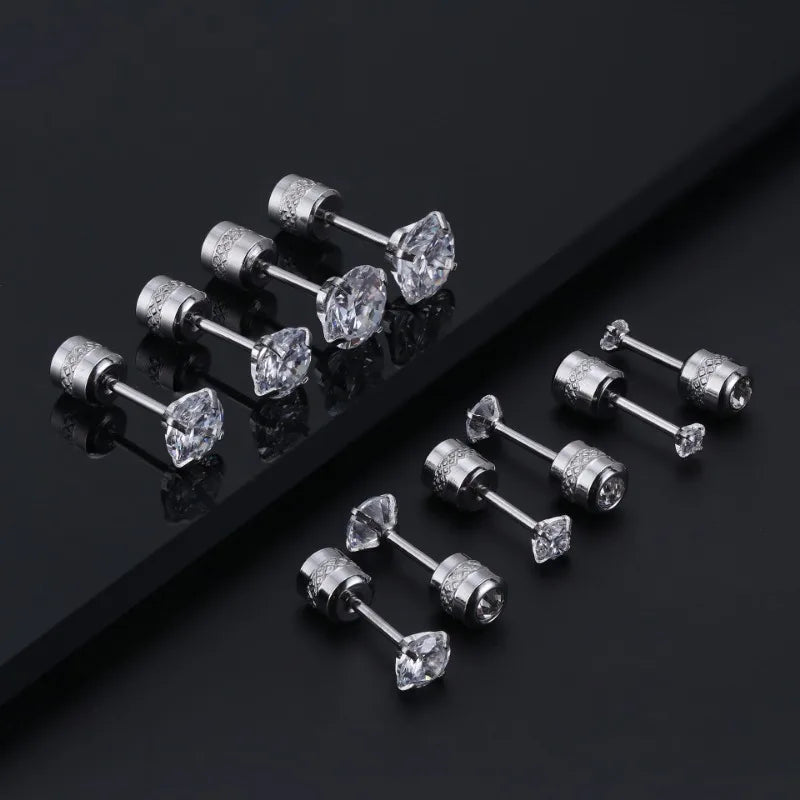 2pcs 20G Hypoallergenic Titanium Steel Stud Earrings for Men Women, Zircon Screw Ba additional angle