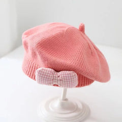 Winter Baby Girl Knitted Beret Hat | Cute Princess Bow Beanie for Toddlers 1-4Y close-up view
