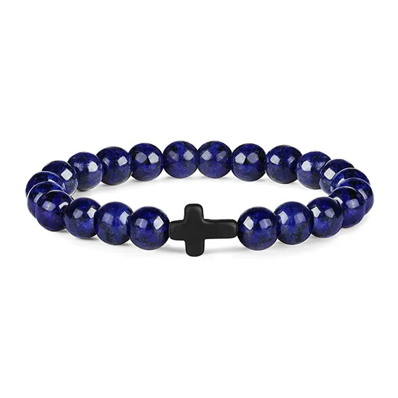 Prayer Men Natural Stone Wood Beads Rosary Hematite Cross Bracelets Onyx Meditation B lifestyle view