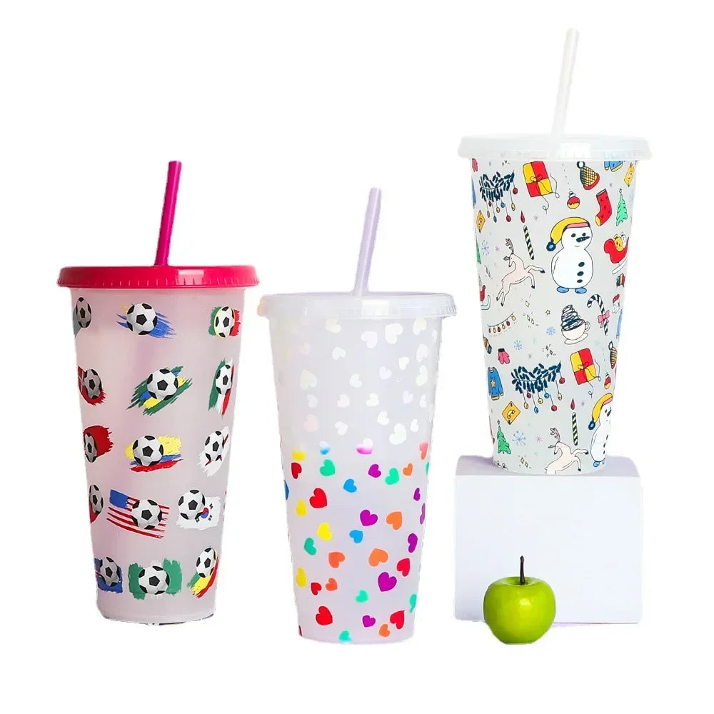 710ml Reusable with Straws Creative Water Cups Changing Colour Cup Magical Plastic Co lifestyle view