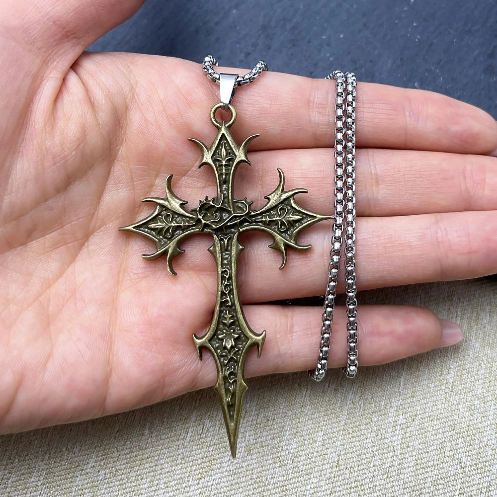 Gothic Double Sided Cross Pendant Necklace | Niche Hip Hop Punk Jewelry alternate view