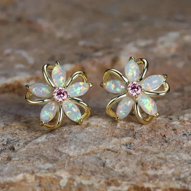 Fashion Charm Flower Stud Earrings For Women Piercing Cartilage Gold Color Earrings Daily Cute Jewel