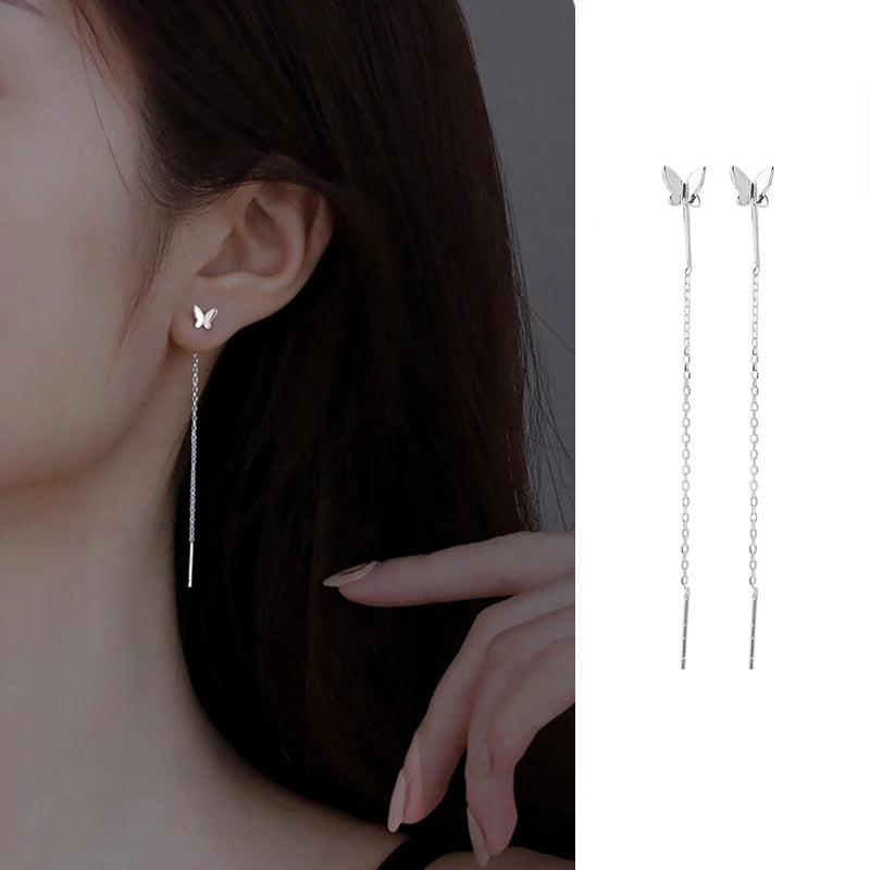 JWER S925 Silver Needle Star Line Earring for Women Tassel Drop Earring Long Chain additional angle