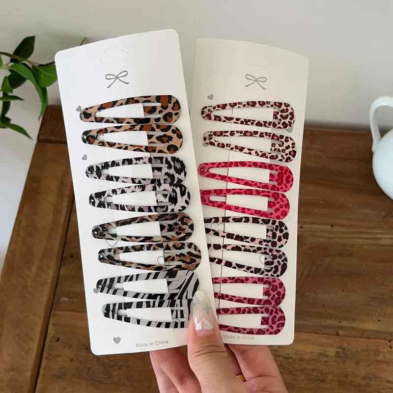 8pcs/set Leopard Print Hair Clips for Women Girls Vintage Geometric Star BB Clips B additional angle
