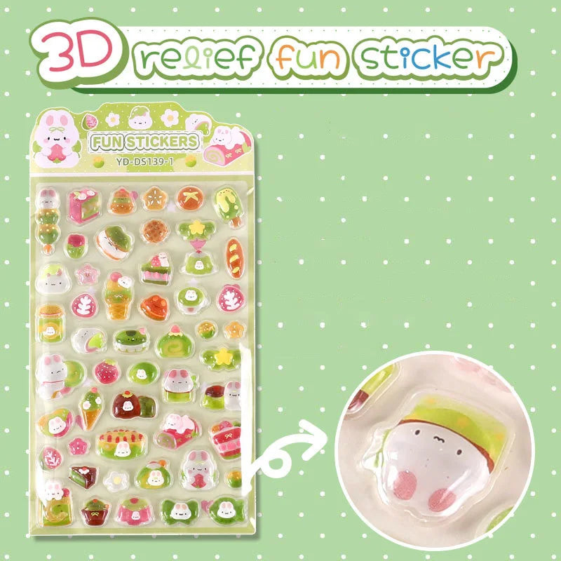 6-Style Japanese 3D Cute Stickers | Crystal Embossed Design for DIY Crafts alternate view