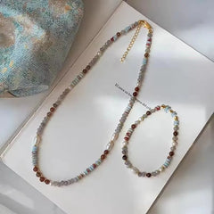 Crystal Stone Pearl Handmade Beadeds Chain Necklace Bracelet Women Luxury Elegant Fashio detail view