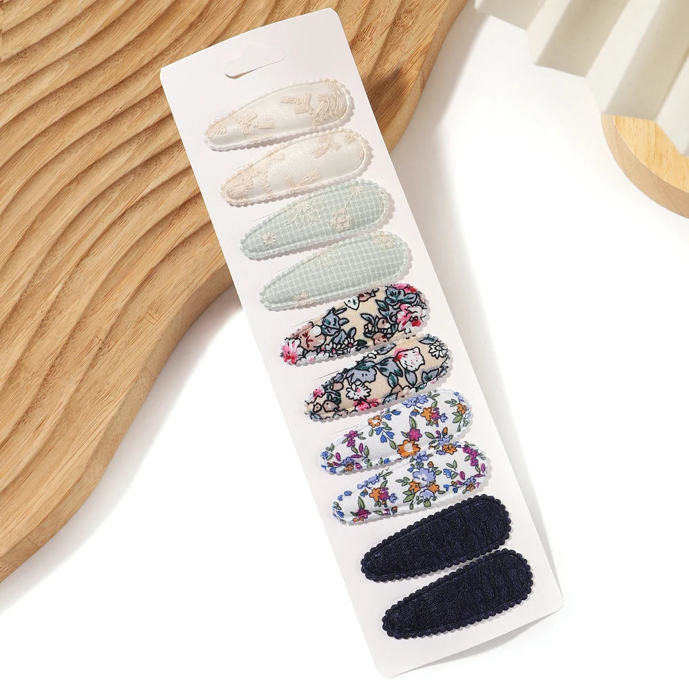 10Pcs/Lot Fresh Print Cotton Alloy Hair Clips for Kids Fabric Plaid BB Hairpins Girl lifestyle view