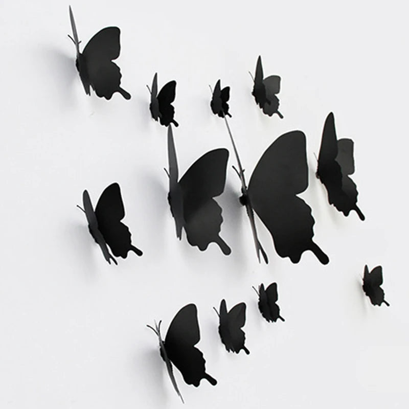 12Pcs/set 3D Black Pteris Butterfly Wall Sticker Set | Magnetic Decorations close-up view