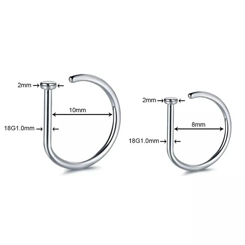 5pcs Stainless Steel D Shape Nose Rings for Wmen Men Ear Cartilage Piercing Earring additional angle
