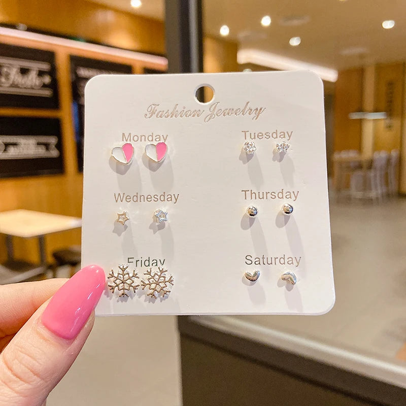S925 Silver Needle Stud Earrings Set detail view