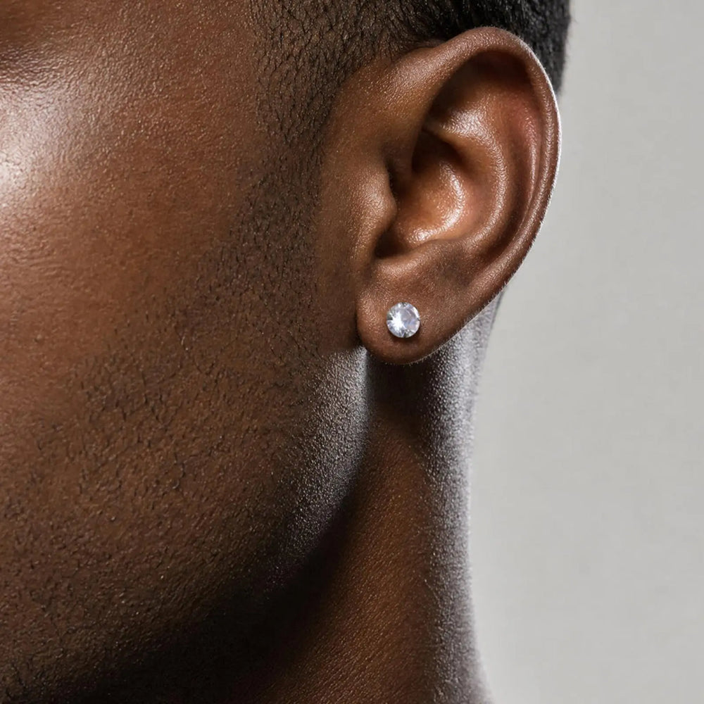 CZ Stud Earrings for Men Women,Hypoallergenic Stainless Steel Round Cubic Zirconia additional angle
