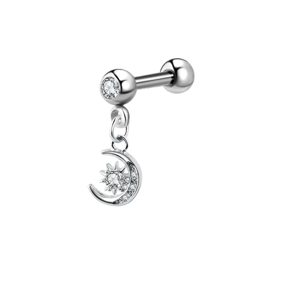 Moon Star Cartilage Earring Set | Cute Tragus Helix Daith Jewelry additional angle