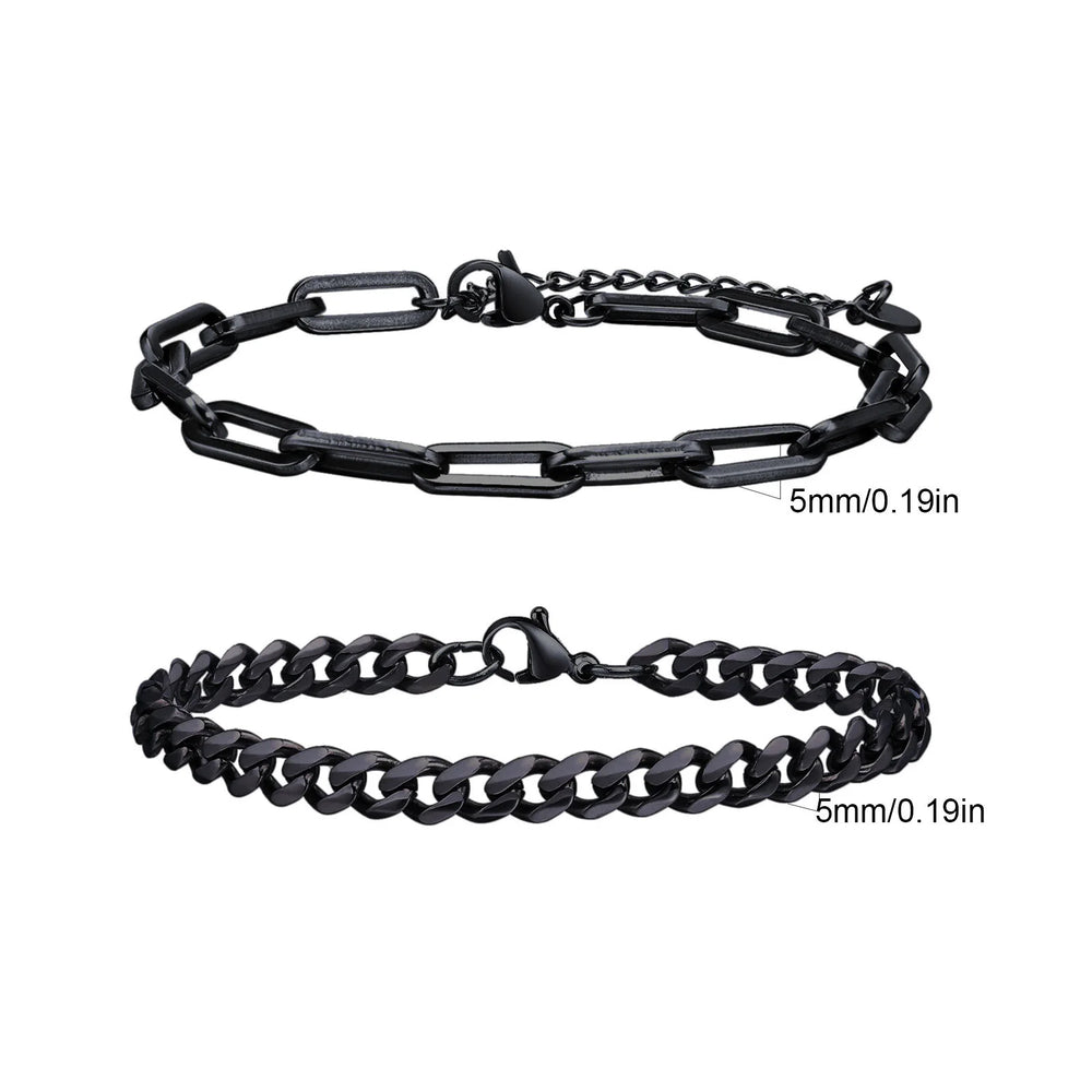 Men's Stainless Steel Chain Bracelets Set | 2pcs Silver Gold Black Twist Rope & Cuban lifestyle view