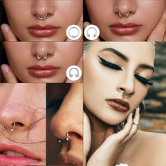24pc 16G Multiuse Stainless Steel Piercing Rings - Hypoallergenic Horseshoe Hoops for close-up view