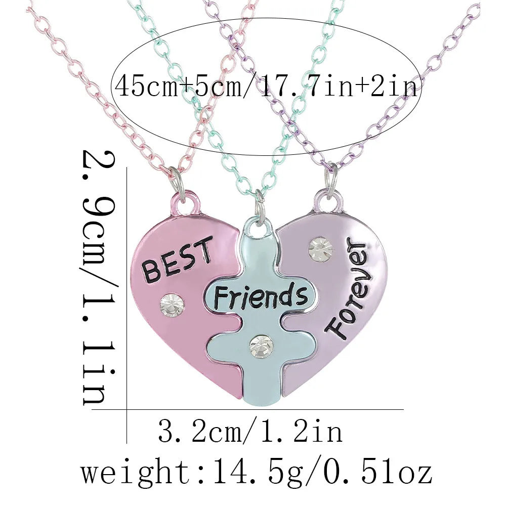 Lovecryst 3/4Pcs/set Heart-shaped Stitching Best Friend Necklace BFF Friendship Jewelry detail view