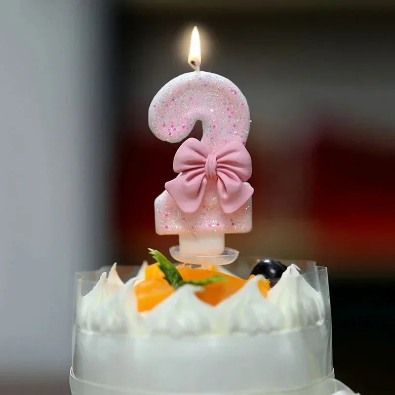 Pink Bow 3D Number Cake Candles for Birthday Party Decorations Birthday