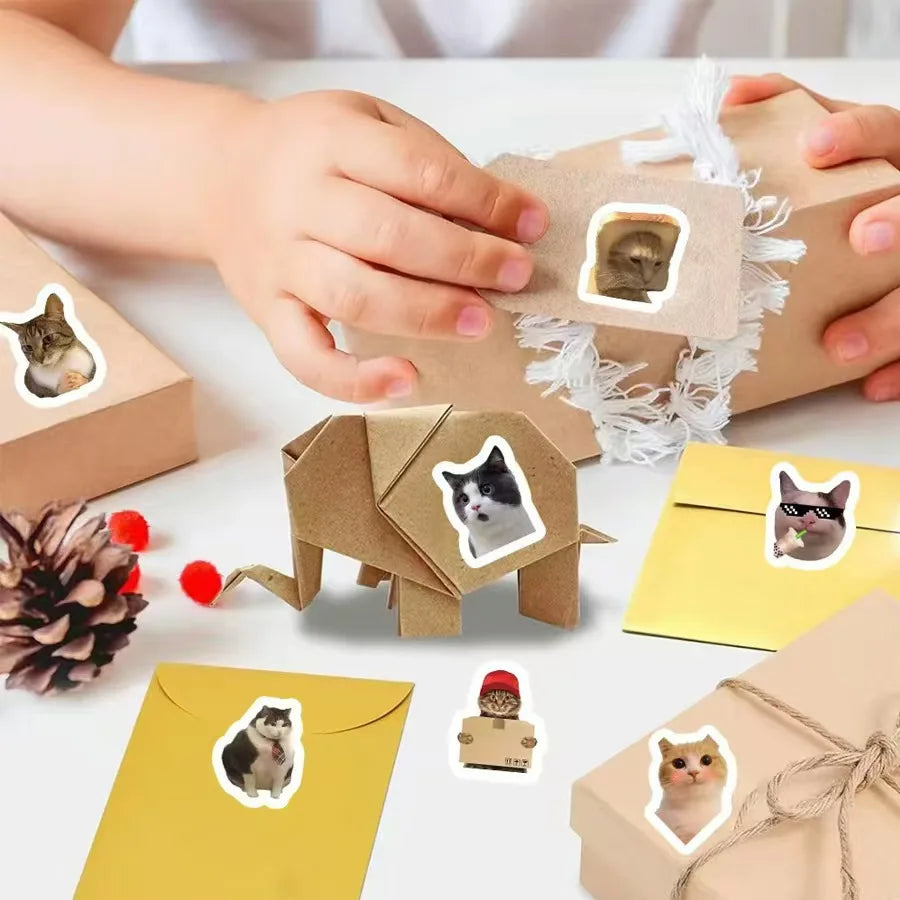 Funny Cat Cartoon Sticker Roll | 100pcs Animal Stickers for Photocard Decor lifestyle view