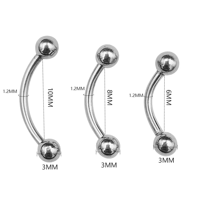 6Pcs Eyebrow Piercing Banana Shape Lip Ring Stainless Steel Curved Barbell Stud Helix Na detail view