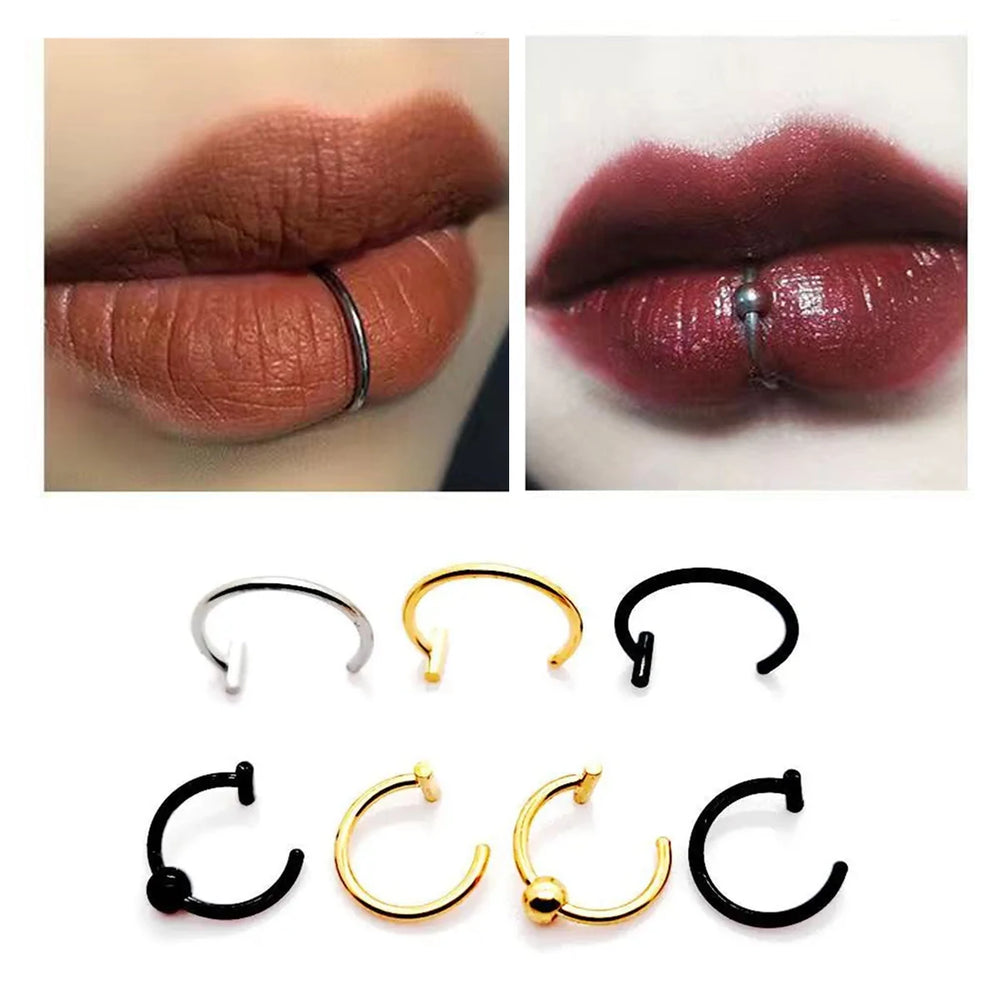 2/4Pcs 18G 316L Stainless Steel Fake Lip Rings for Women Men, Fake Septum Nose Ring Clip On Lip Ring