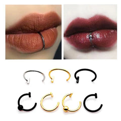 2/4Pcs 18G 316L Stainless Steel Fake Lip Rings for Women Men, Fake Septum Nose Ring Clip On Lip Ring