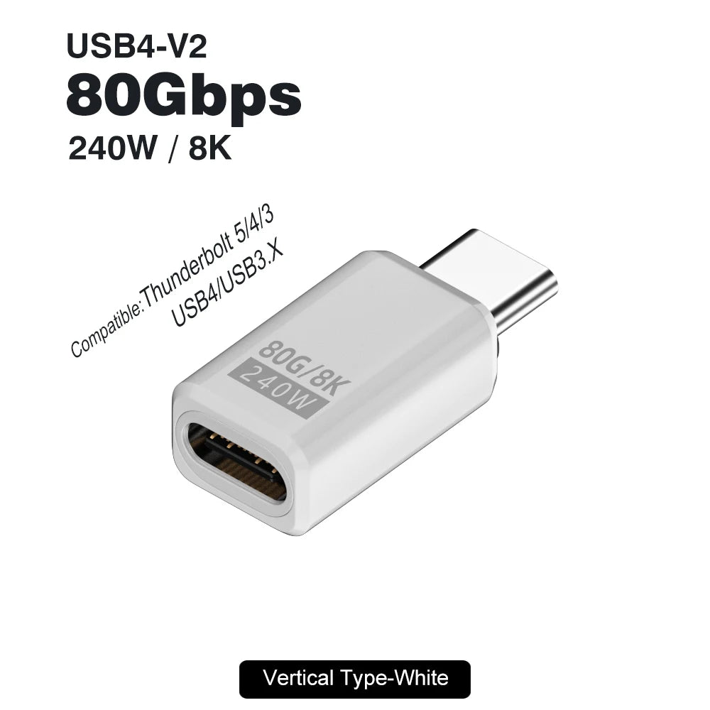 USB4 V2 90 Degree Type C Angle Adapter 80Gbps Thunderbolt 5 4 3 Elbow Adapter 240W USB close-up view