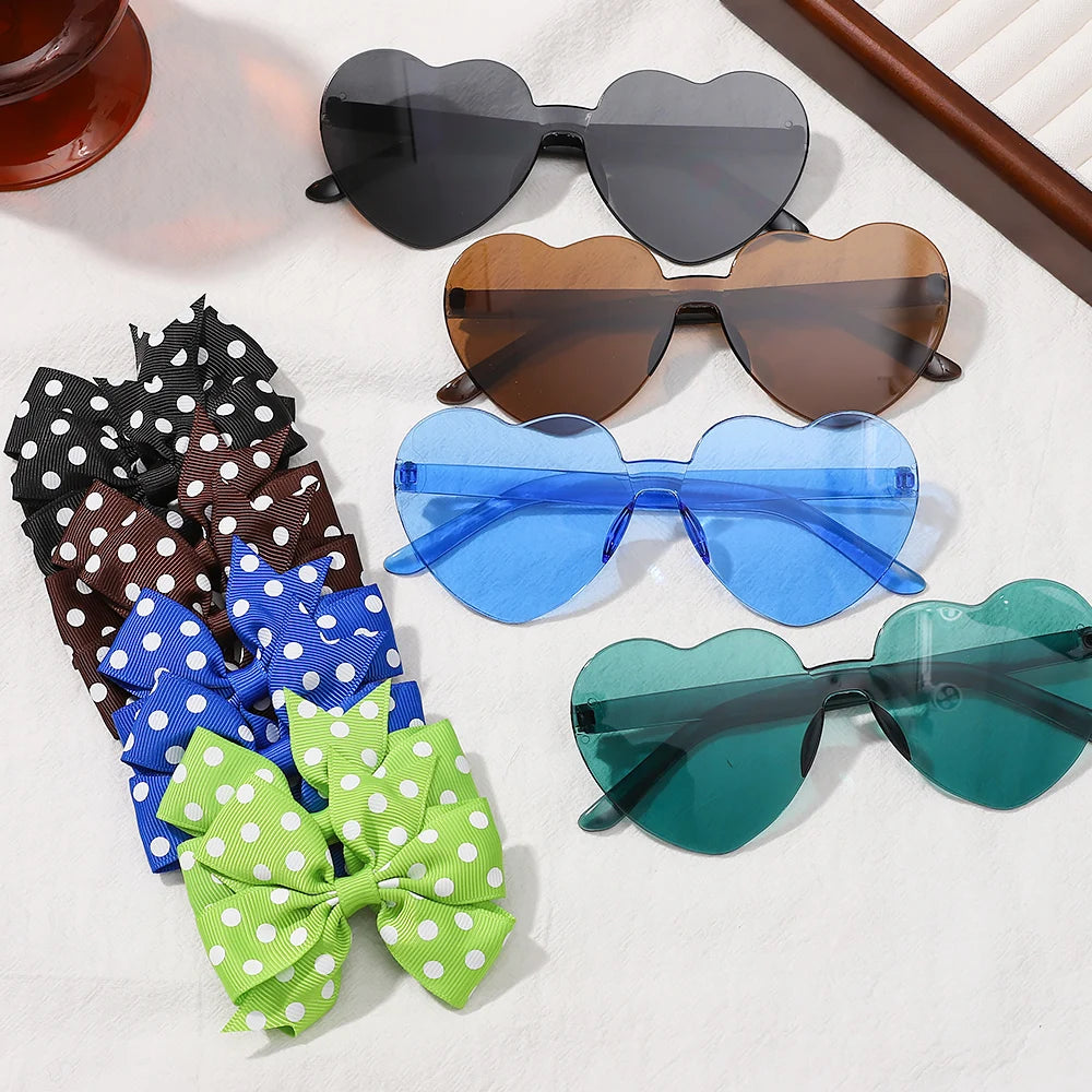 3Pcs/Pack Solid Dot Hair Bows Clip Girls Boutique Bowknot Hair Clips Kids Colorful Heart detail view