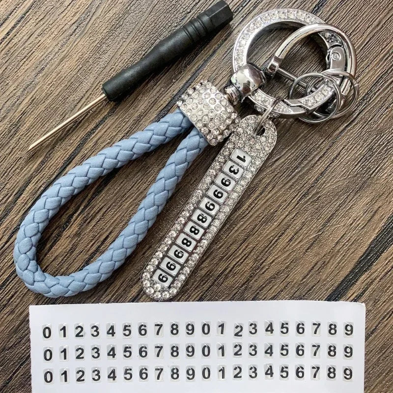 Leather Braided Keychain with Phone Number Card | Anti-Lost Car Key Holder detail view
