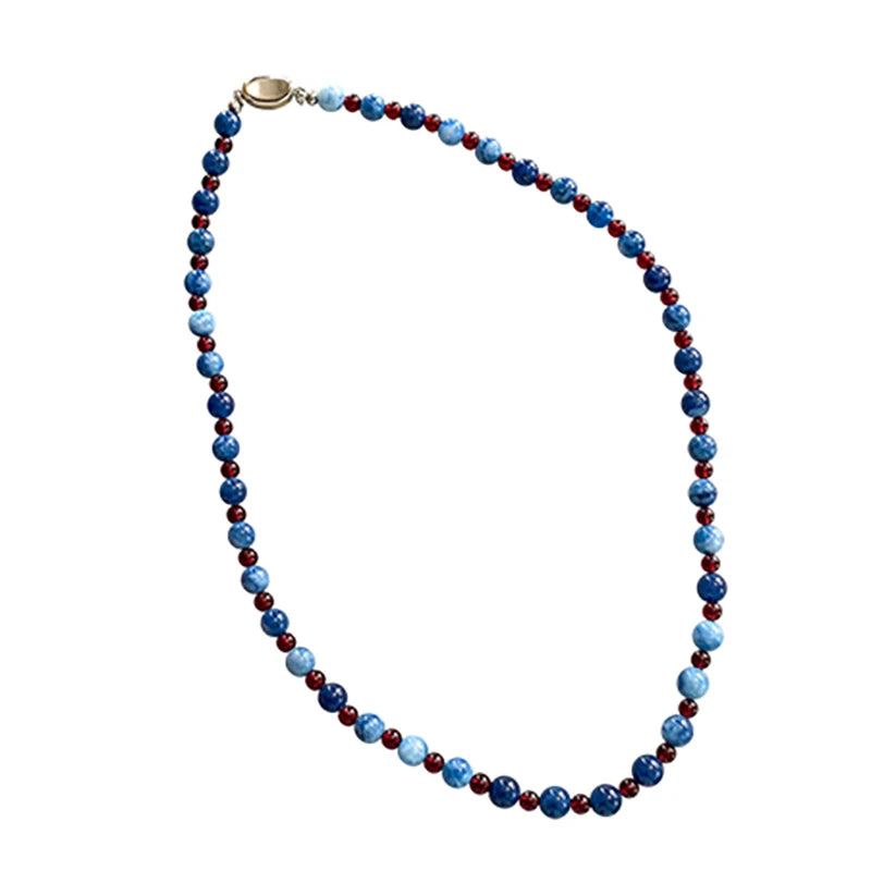 Light Luxury Natural Stone Bead chain Blue Agate Stone Short Necklace 2025 Trendy J additional angle