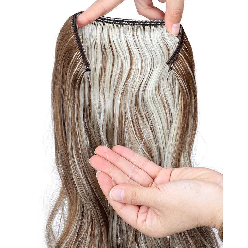 WIGSIN Synthetic One Piece No Clip Hair Extension 20Inch Long Curly Fish Line Fake Hai close-up view