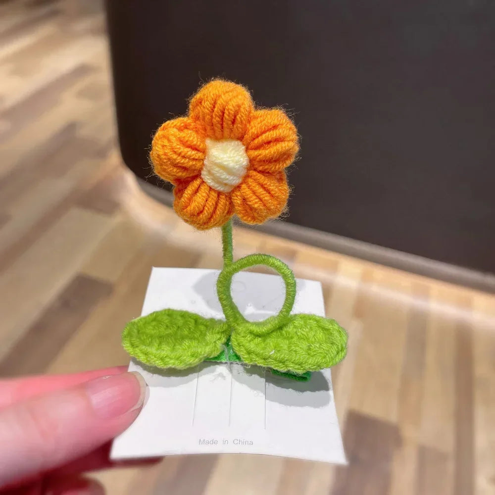 Handmade Knitting Wool Flower Alligator Hair Clips for Kids