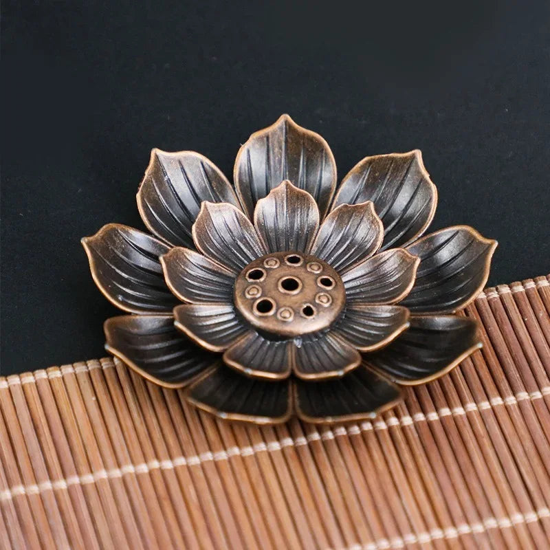 Porous Lotus Incense Holder Tray | Zen Metal Sandalwood Incense Burner Plate close-up view