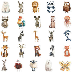 50 Pcs Quirky Watercolor Animal Cartoon Stickers | DIY Decals for Luggage, Laptops & Jou detail view