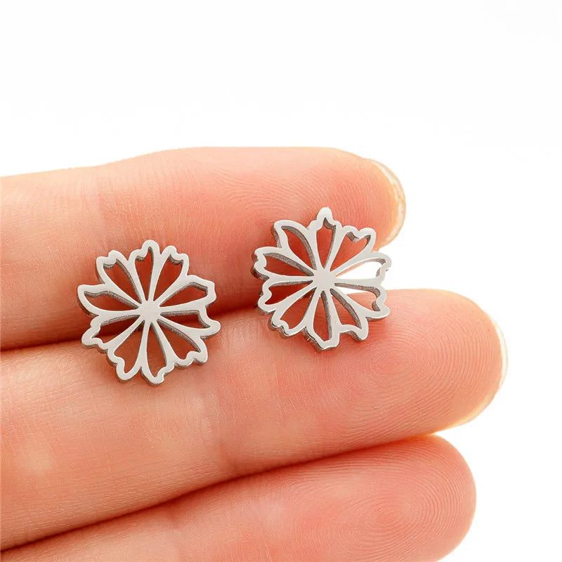 Multiple Stainless Steel Flower Stud Earrings Women Korean Daisy Mandala Rose Lotus Eari detail view