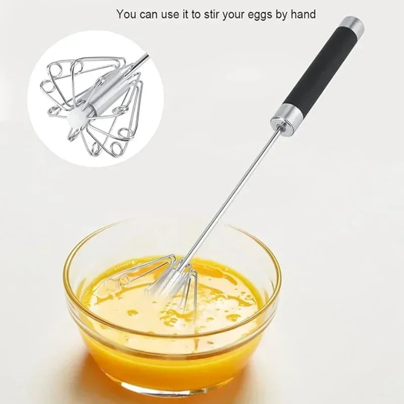Rubber Semi-automatic Egg Beater Rotatable Stainless Steel Kitchen Mixer | Manual Whi lifestyle view