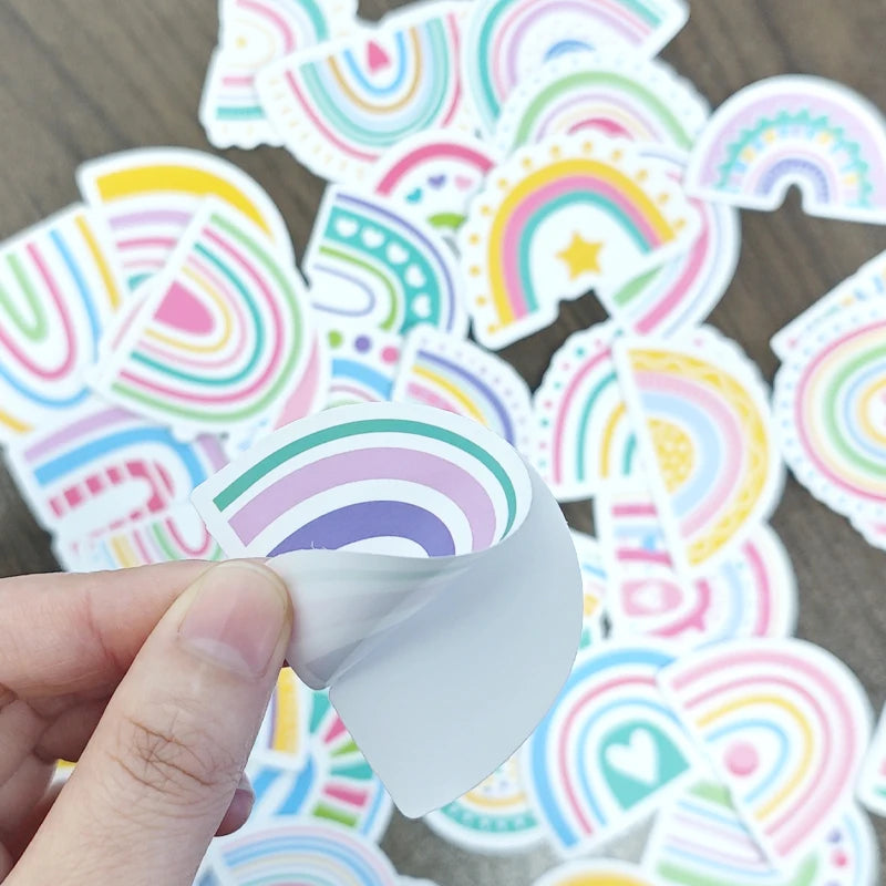 Rainbow Vinyl Stickers for Water Bottles Laptop Cup Phone | 50 Pack Cute Decals lifestyle view