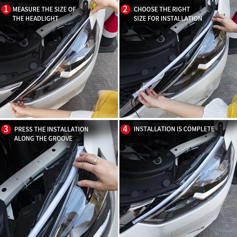 2pcs Car LED DRL Light Strip Dynamic Scan Flexible Waterproof 12V Universal | Daytime lifestyle view
