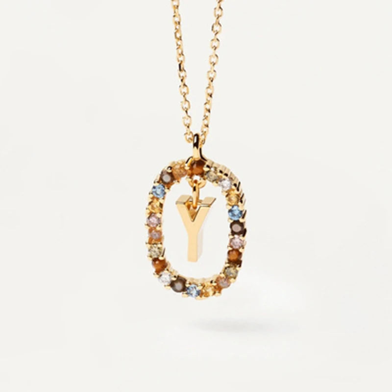 925 Sterling Silver Gold Initial Necklace | Personalized Letter Pendant with Zirconia lifestyle view