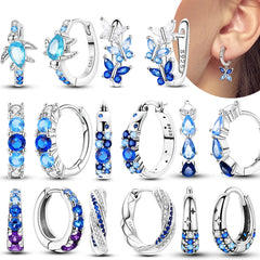 Original 925 Sterling Silver Blue Zirconium Butterfly Earrings Colored Hoop Earrings Women Female Pa