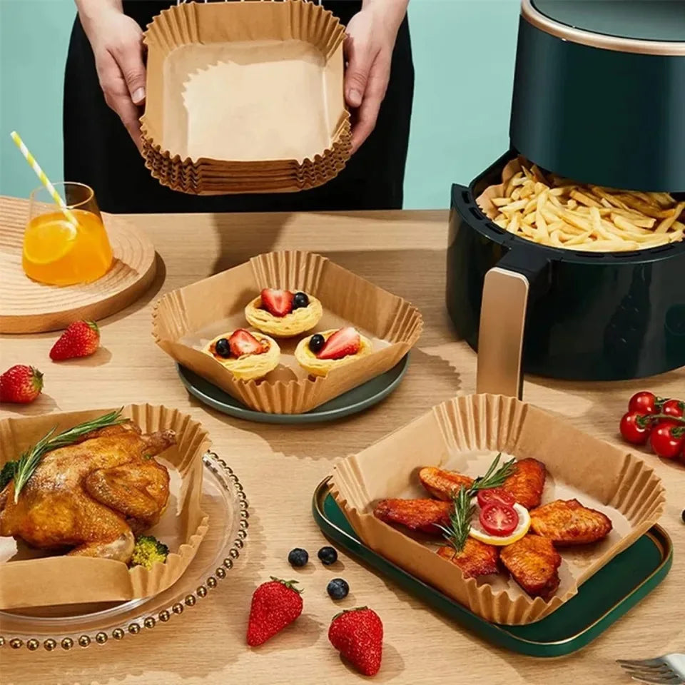 Disposable Air Fryer Paper Liners | Oil-Proof Baking Trays Set alternate view