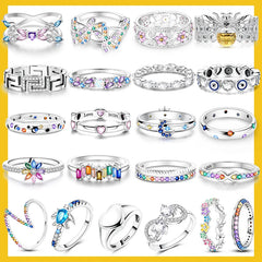 LAZA 925 Sterling Silver Colorful Rings Sparking Zirconium Bowknot Moon Sun Original Ring For Women